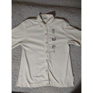 Teddi Medium White Collared Button Up Made In USA Cottagecore Shoulder pads